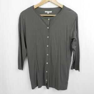 Russ Berens T Shirt Weight 3/4 Sleeve‎ Button Up Cardigan Sz M Gray Knit